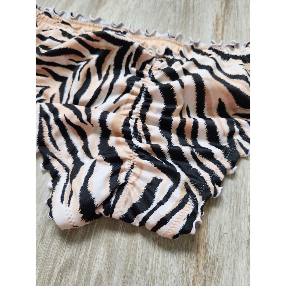 Shade & Shore Zebra Bikini Set Womens 34D M Scrunch Bum Ruffle Animal Print GUC - Picture 8 of 11
